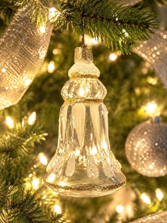 Jubilic Other - Vintage Czechoslovakia Frosted Optic Glass Bell Christmas Ornament 4.5" Gold